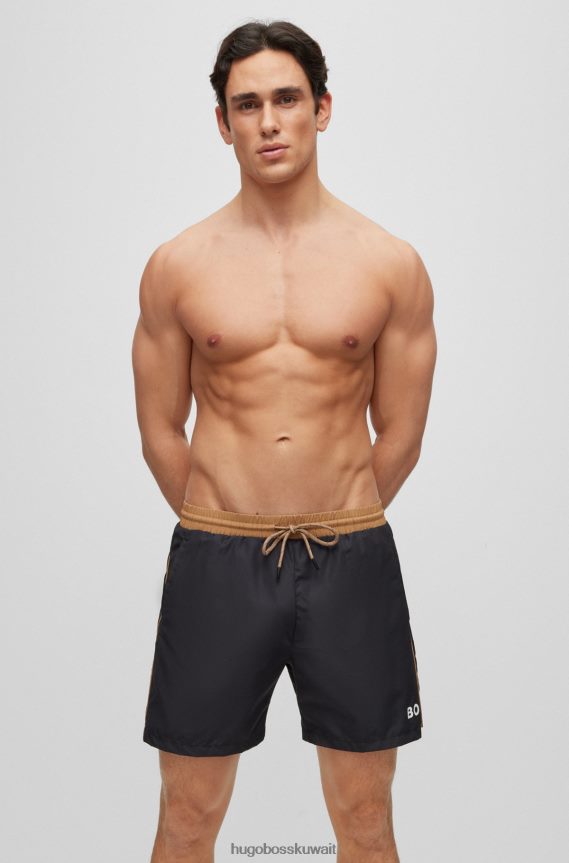 4TFNJN1071 أسود Hugo Boss شورت سباحة بشعار متباين مصنوع من مادة معاد تدويرها باللون الأسود Hugo