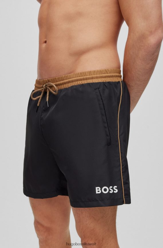 4TFNJN1071 أسود Hugo Boss شورت سباحة بشعار متباين مصنوع من مادة معاد تدويرها باللون الأسود Hugo