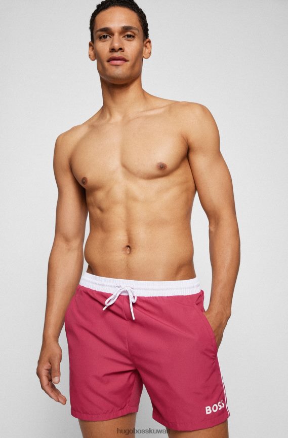 4TFNJN1072 لون القرنفل Hugo Boss شورت سباحة بشعار متباين باللون الوردي من Hugo مصنوع من مادة معاد تدويرها