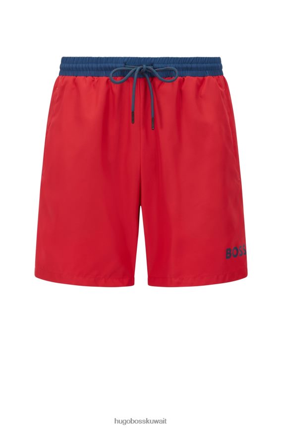 4TFNJN1073 أحمر Hugo Boss شورت سباحة بشعار متباين باللون الأحمر من Hugo مصنوع من مواد معاد تدويرها