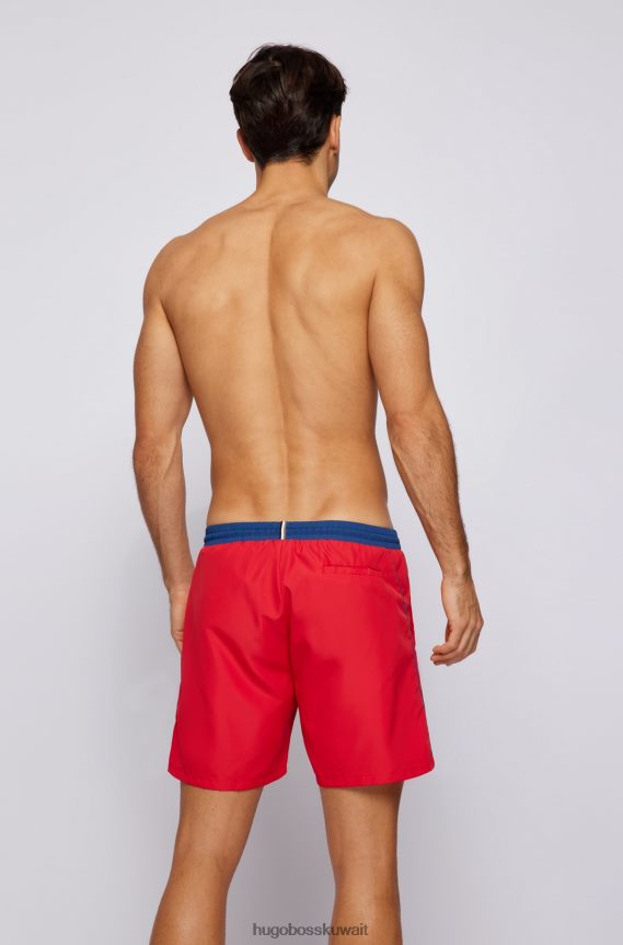 4TFNJN1073 أحمر Hugo Boss شورت سباحة بشعار متباين باللون الأحمر من Hugo مصنوع من مواد معاد تدويرها