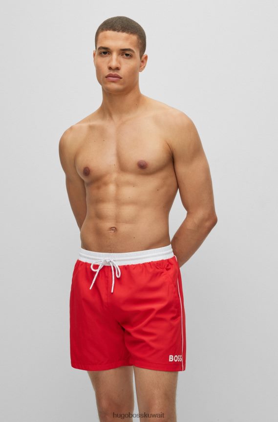 4TFNJN1074 أحمر Hugo Boss شورت سباحة بشعار متباين من Hugo مصنوع من مادة معاد تدويرها باللون الأحمر