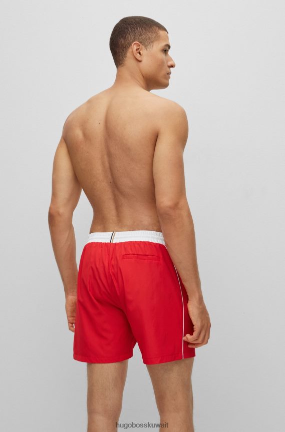 4TFNJN1074 أحمر Hugo Boss شورت سباحة بشعار متباين من Hugo مصنوع من مادة معاد تدويرها باللون الأحمر