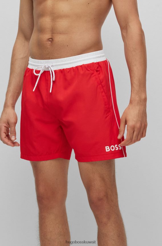 4TFNJN1074 أحمر Hugo Boss شورت سباحة بشعار متباين من Hugo مصنوع من مادة معاد تدويرها باللون الأحمر