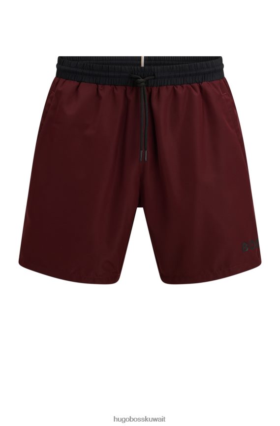 4TFNJN1075 احمر غامق Hugo Boss شورت سباحة بشعار متباين مصنوع من مادة معاد تدويرها باللون الأحمر الداكن