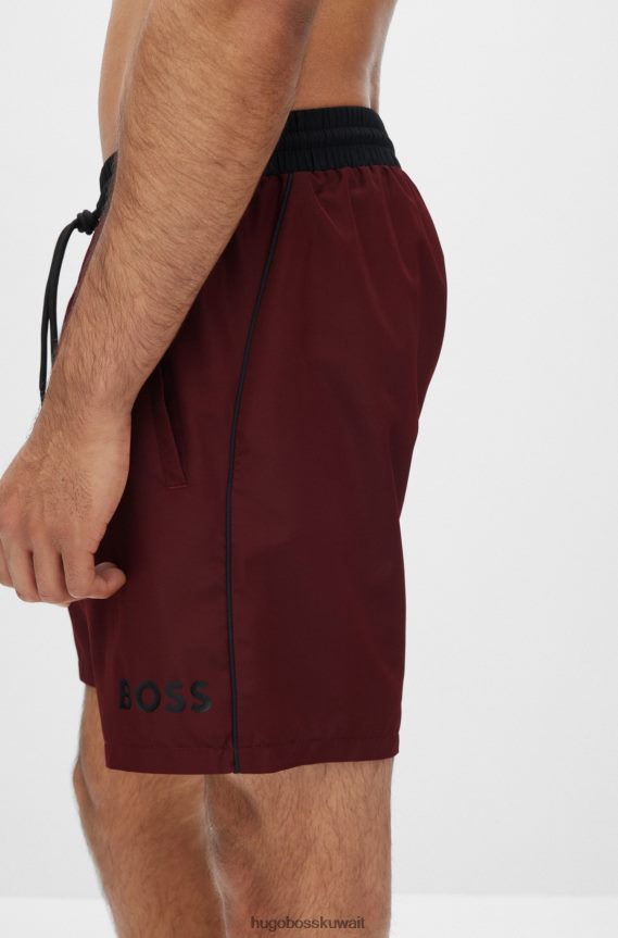 4TFNJN1075 احمر غامق Hugo Boss شورت سباحة بشعار متباين مصنوع من مادة معاد تدويرها باللون الأحمر الداكن