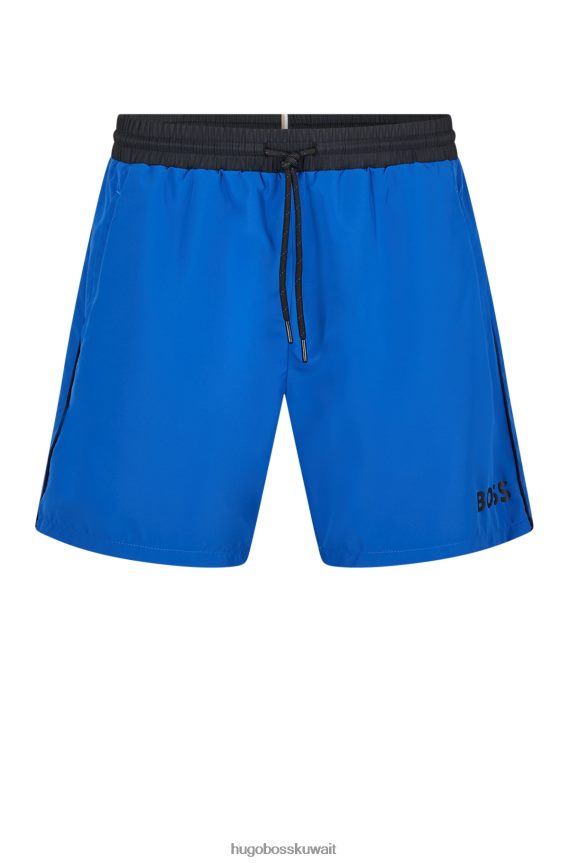4TFNJN1077 أزرق Hugo Boss شورت سباحة بشعار متباين مصنوع من مادة مُعاد تدويرها باللون الأزرق Hugo