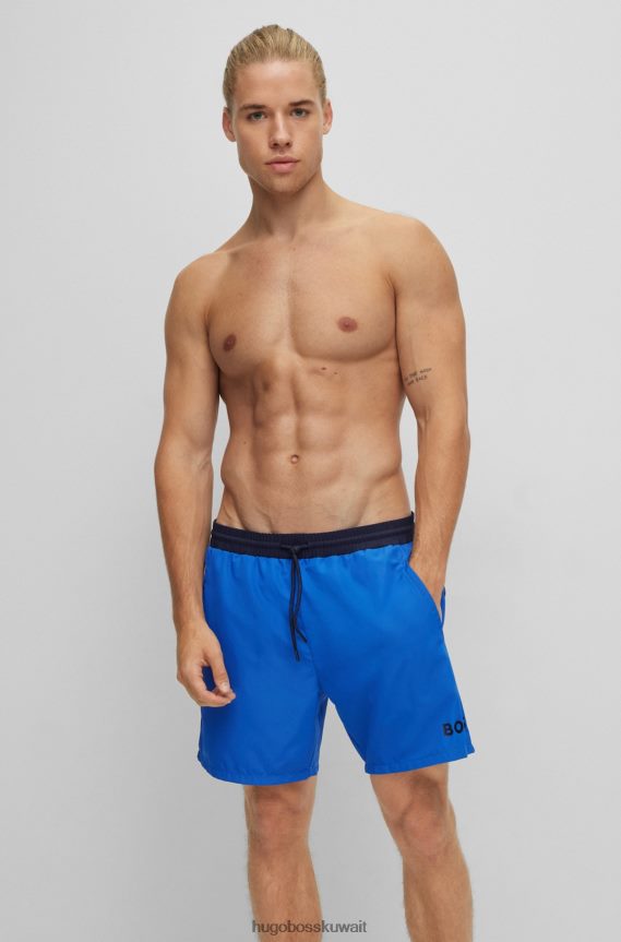 4TFNJN1077 أزرق Hugo Boss شورت سباحة بشعار متباين مصنوع من مادة مُعاد تدويرها باللون الأزرق Hugo