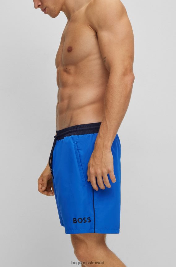 4TFNJN1077 أزرق Hugo Boss شورت سباحة بشعار متباين مصنوع من مادة مُعاد تدويرها باللون الأزرق Hugo