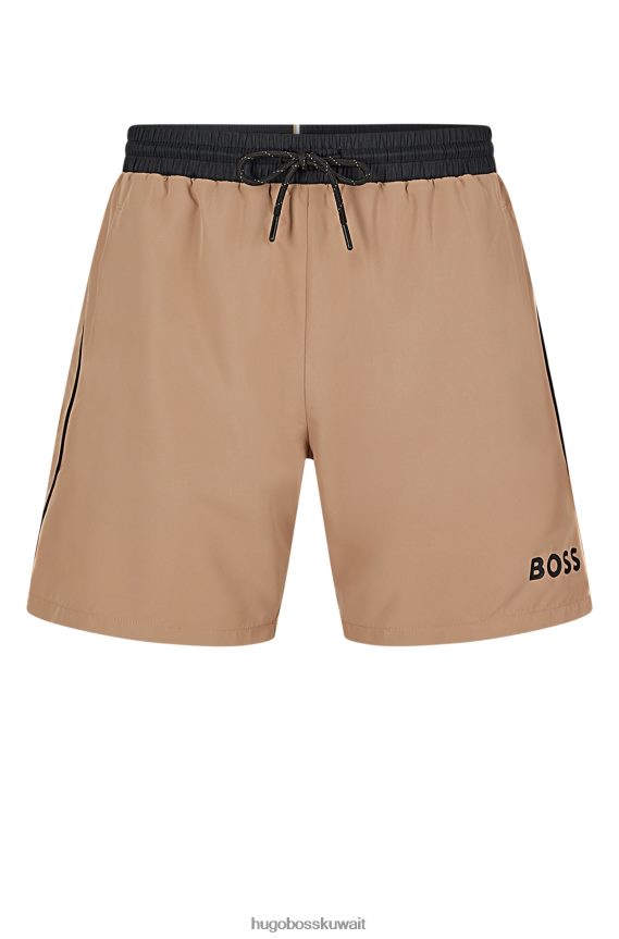4TFNJN1080 اللون البيج Hugo Boss شورت سباحة بشعار متباين من Hugo مصنوع من مادة معاد تدويرها باللون البيج
