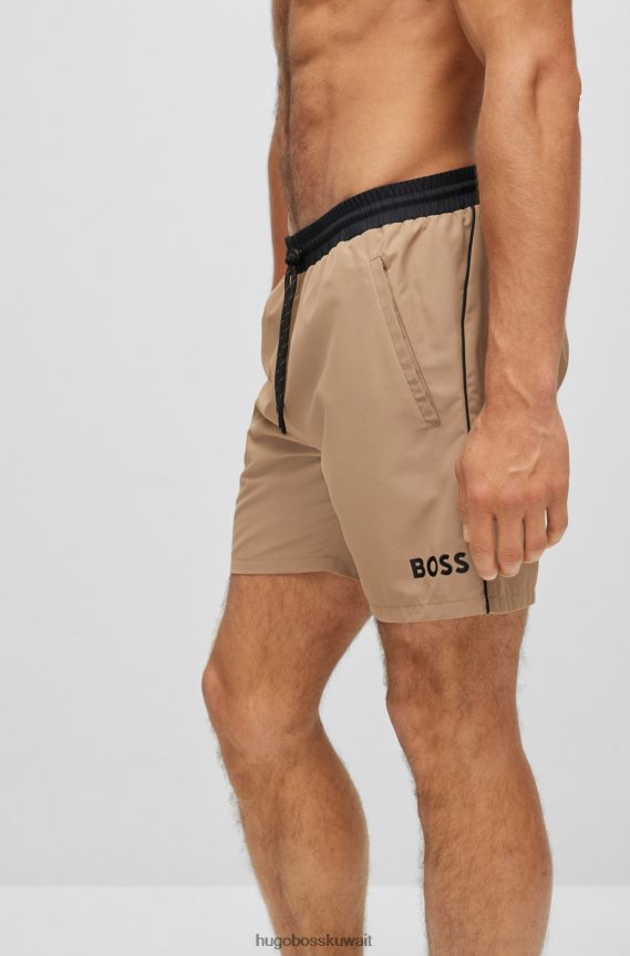 4TFNJN1080 اللون البيج Hugo Boss شورت سباحة بشعار متباين من Hugo مصنوع من مادة معاد تدويرها باللون البيج