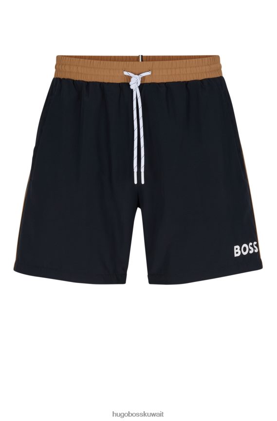4TFNJN1082 أسود Hugo Boss شورت سباحة أسود بشعار متباين مصنوع من مادة هوغو المعاد تدويرها