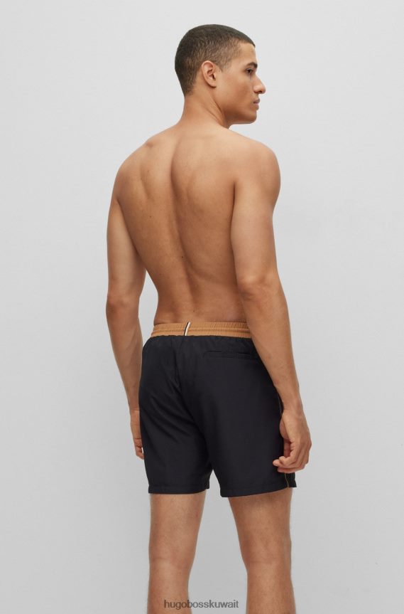 4TFNJN1082 أسود Hugo Boss شورت سباحة أسود بشعار متباين مصنوع من مادة هوغو المعاد تدويرها