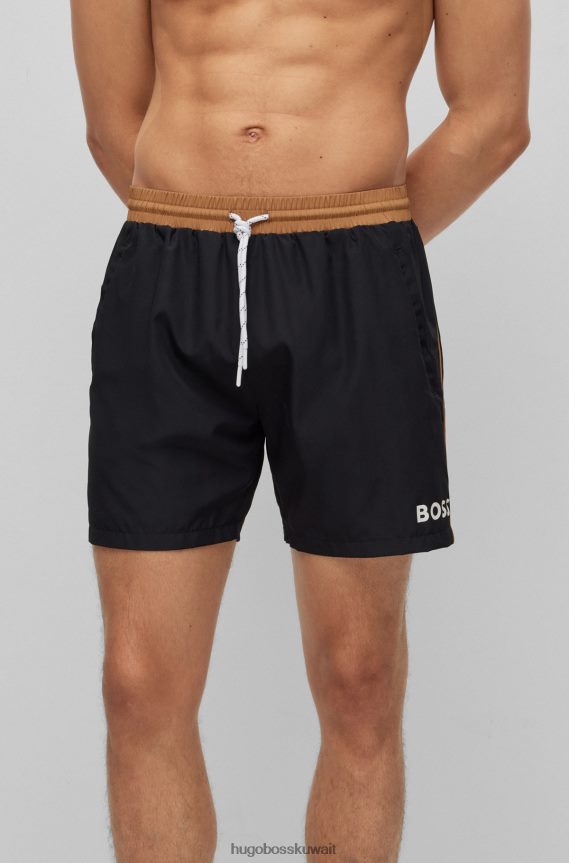 4TFNJN1082 أسود Hugo Boss شورت سباحة أسود بشعار متباين مصنوع من مادة هوغو المعاد تدويرها