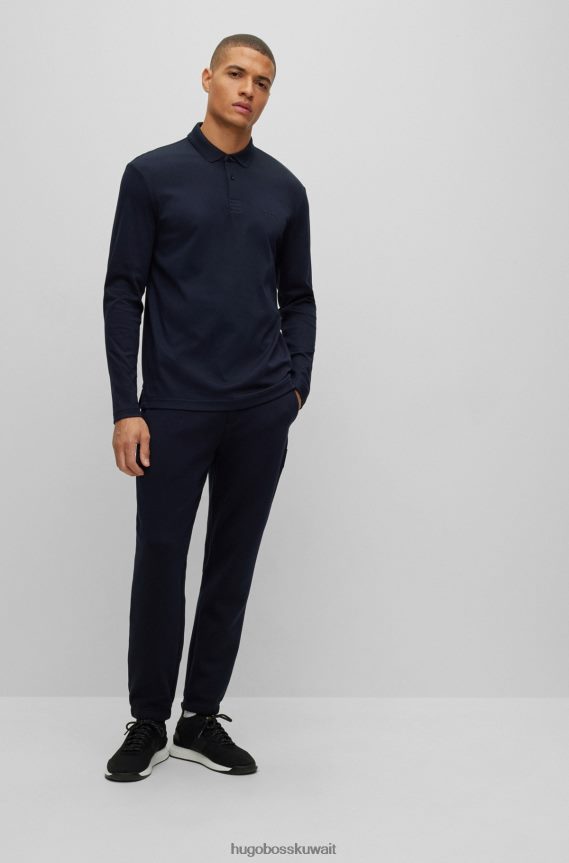 4TFNJN1086 أزرق غامق Hugo Boss قميص بولو من القطن المتشابك من Hugo مع شعار ملون باللون الأزرق الداكن
