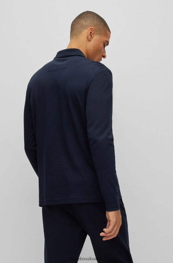 4TFNJN1086 أزرق غامق Hugo Boss قميص بولو من القطن المتشابك من Hugo مع شعار ملون باللون الأزرق الداكن