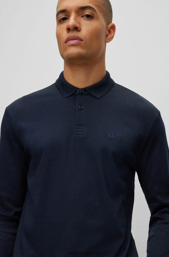 4TFNJN1086 أزرق غامق Hugo Boss قميص بولو من القطن المتشابك من Hugo مع شعار ملون باللون الأزرق الداكن