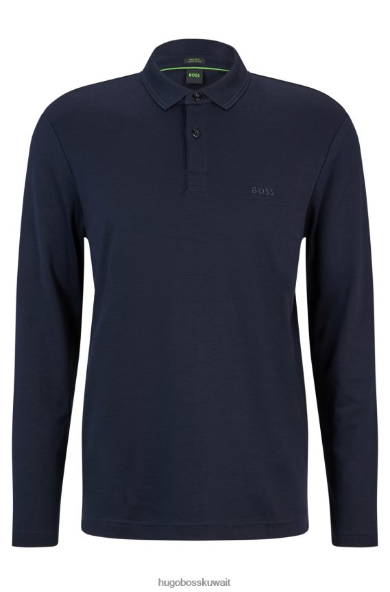 4TFNJN1086 أزرق غامق Hugo Boss قميص بولو من القطن المتشابك من Hugo مع شعار ملون باللون الأزرق الداكن