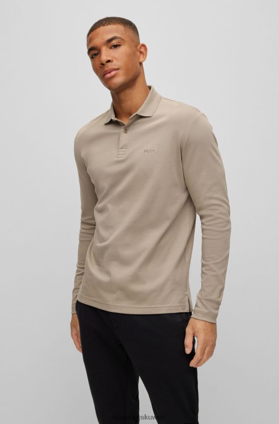 4TFNJN1087 اخضر فاتح Hugo Boss قميص بولو من القطن المتشابك مع شعار هوغو باللون الأخضر الفاتح