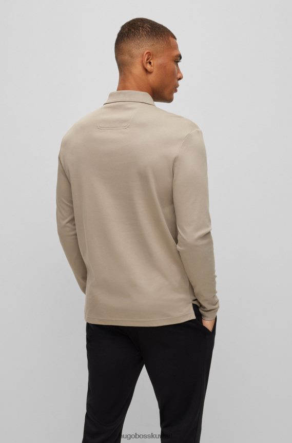 4TFNJN1087 اخضر فاتح Hugo Boss قميص بولو من القطن المتشابك مع شعار هوغو باللون الأخضر الفاتح