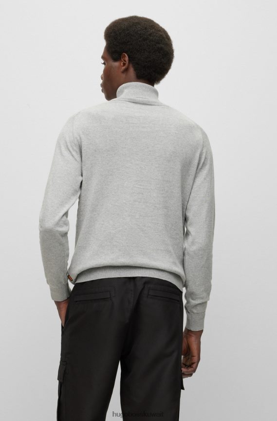 4TFNJN1089 رمادي فاتح Hugo Boss سترة مضلعة بياقة مطوية من القطن والكشمير هوغو باللون الرمادي الفاتح