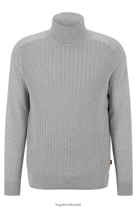 4TFNJN1089 رمادي فاتح Hugo Boss سترة مضلعة بياقة مطوية من القطن والكشمير هوغو باللون الرمادي الفاتح