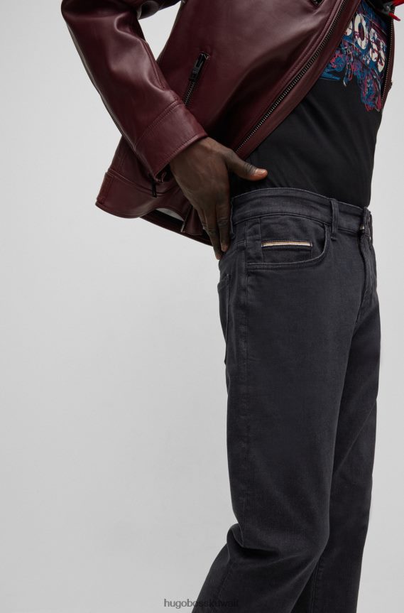 4TFNJN1091 الرمادي الداكن Hugo Boss جينز هوغو ذو قصة ضيقة باللون الرمادي الداكن من قماش الدنيم الأسود المغسول الناعم