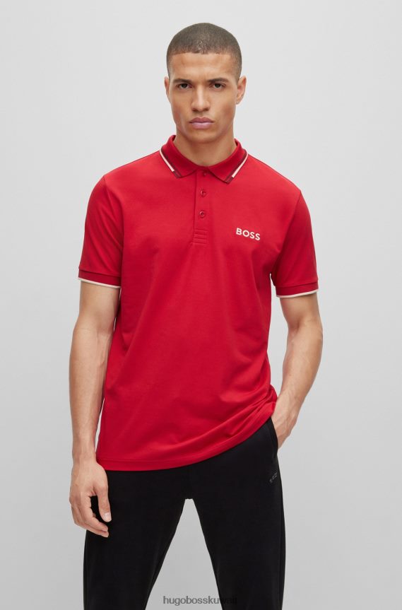 4TFNJN1095 أحمر Hugo Boss قميص بولو من مزيج القطن مع تفاصيل متباينة باللون الأحمر