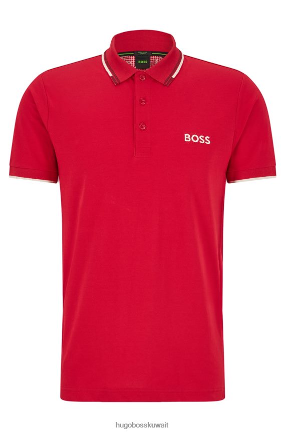 4TFNJN1095 أحمر Hugo Boss قميص بولو من مزيج القطن مع تفاصيل متباينة باللون الأحمر