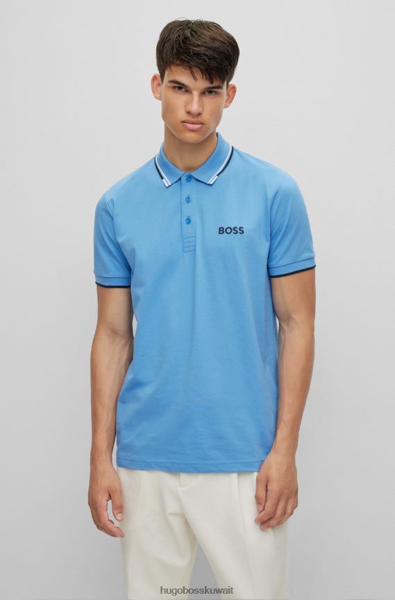 4TFNJN1096 أزرق Hugo Boss قميص بولو من مزيج القطن من Hugo باللون الأزرق مع تفاصيل متباينة