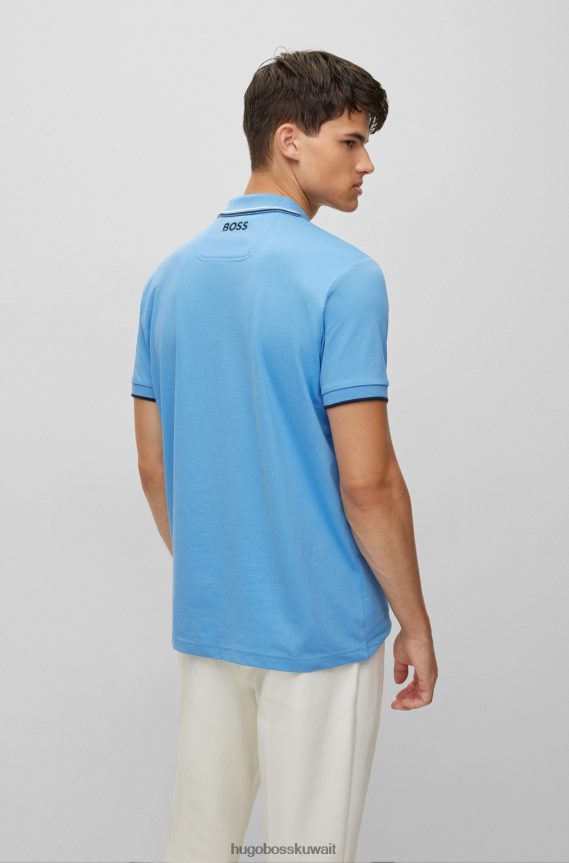 4TFNJN1096 أزرق Hugo Boss قميص بولو من مزيج القطن من Hugo باللون الأزرق مع تفاصيل متباينة