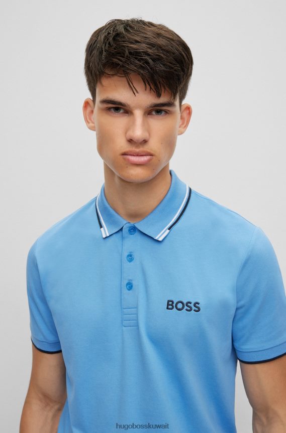 4TFNJN1096 أزرق Hugo Boss قميص بولو من مزيج القطن من Hugo باللون الأزرق مع تفاصيل متباينة