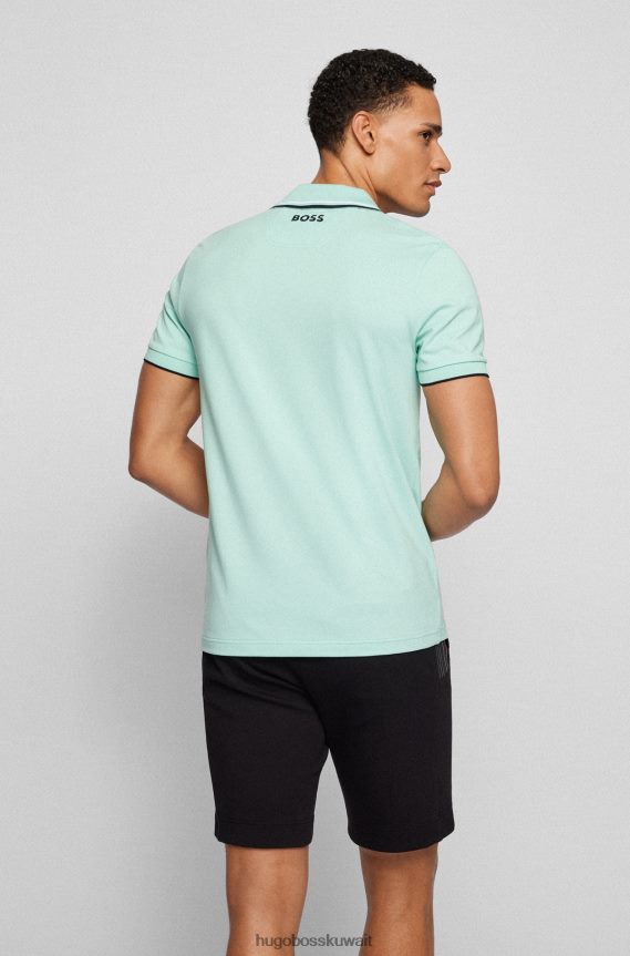 4TFNJN1098 اخضر فاتح Hugo Boss قميص بولو من مزيج القطن من Hugo مع تفاصيل متباينة باللون الأخضر الفاتح