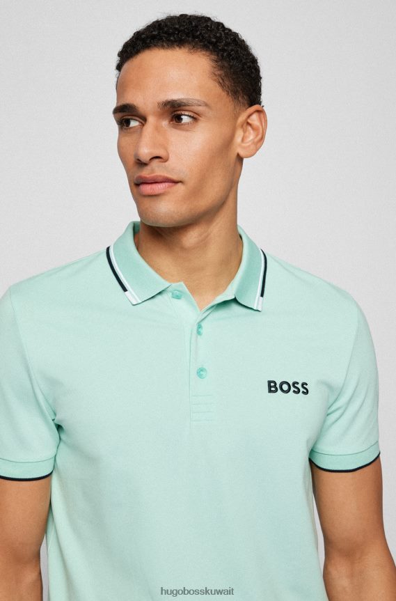 4TFNJN1098 اخضر فاتح Hugo Boss قميص بولو من مزيج القطن من Hugo مع تفاصيل متباينة باللون الأخضر الفاتح