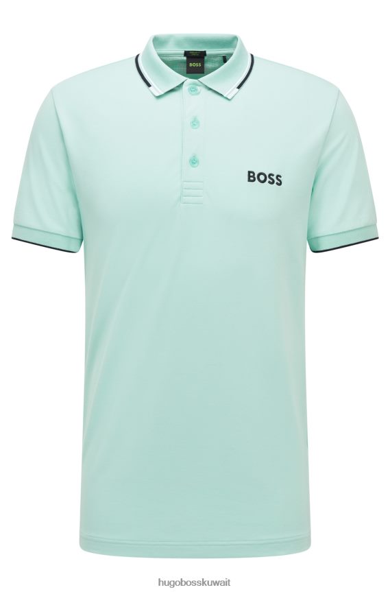 4TFNJN1098 اخضر فاتح Hugo Boss قميص بولو من مزيج القطن من Hugo مع تفاصيل متباينة باللون الأخضر الفاتح