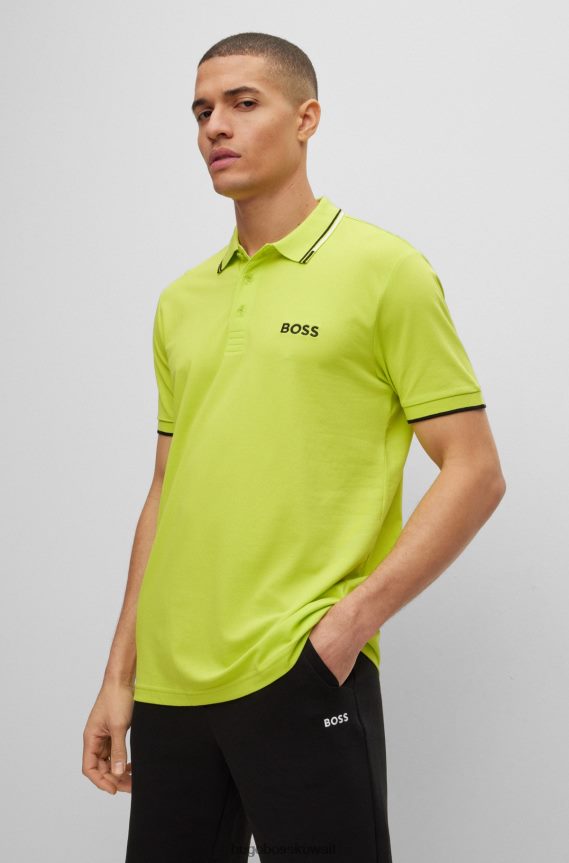 4TFNJN1099 اخضر فاتح Hugo Boss قميص بولو من مزيج القطن مع تفاصيل متباينة هوغو باللون الأخضر الفاتح