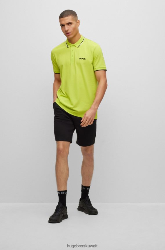 4TFNJN1099 اخضر فاتح Hugo Boss قميص بولو من مزيج القطن مع تفاصيل متباينة هوغو باللون الأخضر الفاتح