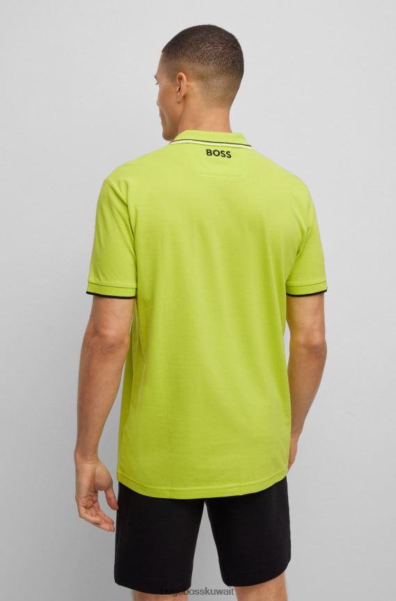 4TFNJN1099 اخضر فاتح Hugo Boss قميص بولو من مزيج القطن مع تفاصيل متباينة هوغو باللون الأخضر الفاتح