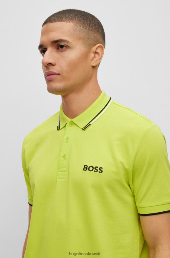 4TFNJN1099 اخضر فاتح Hugo Boss قميص بولو من مزيج القطن مع تفاصيل متباينة هوغو باللون الأخضر الفاتح
