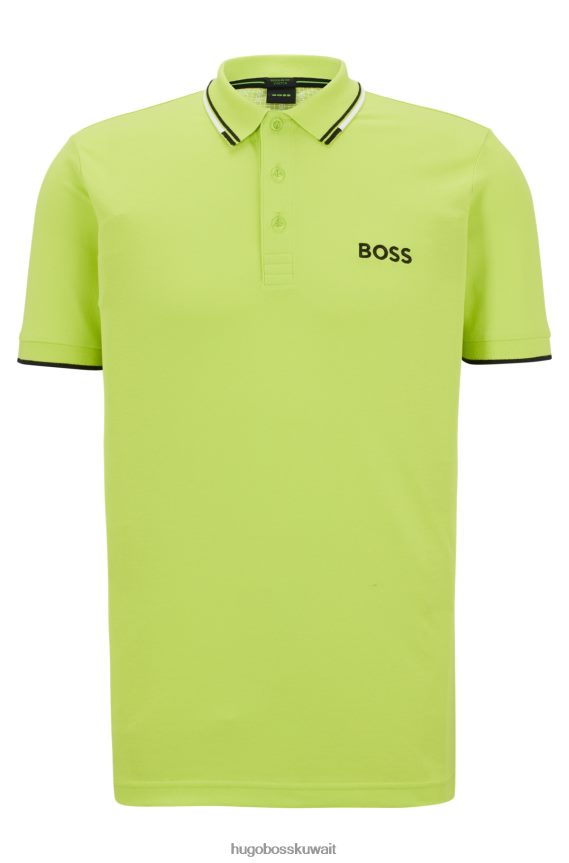 4TFNJN1099 اخضر فاتح Hugo Boss قميص بولو من مزيج القطن مع تفاصيل متباينة هوغو باللون الأخضر الفاتح