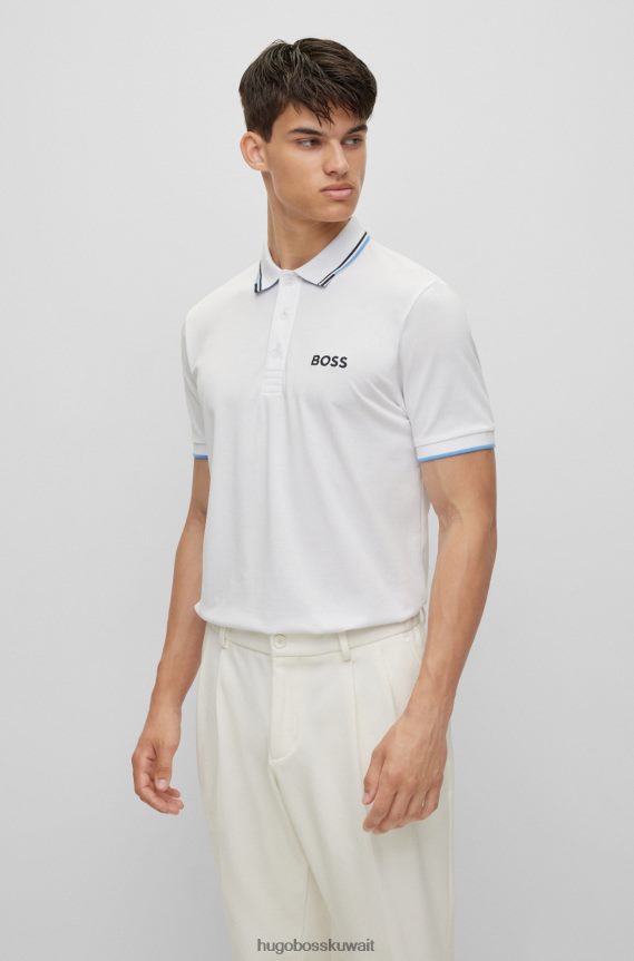4TFNJN1101 أبيض Hugo Boss قميص بولو من مزيج القطن مع تفاصيل متباينة باللون الأبيض