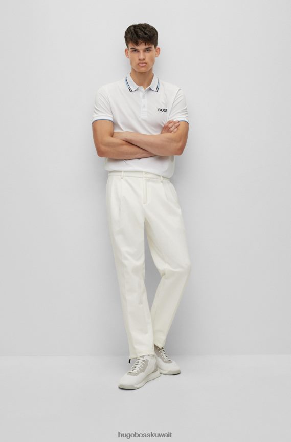4TFNJN1101 أبيض Hugo Boss قميص بولو من مزيج القطن مع تفاصيل متباينة باللون الأبيض