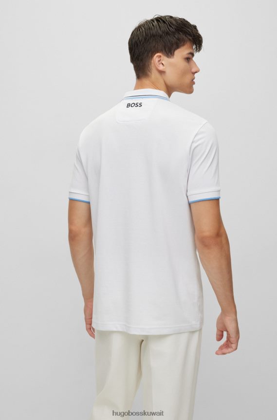 4TFNJN1101 أبيض Hugo Boss قميص بولو من مزيج القطن مع تفاصيل متباينة باللون الأبيض