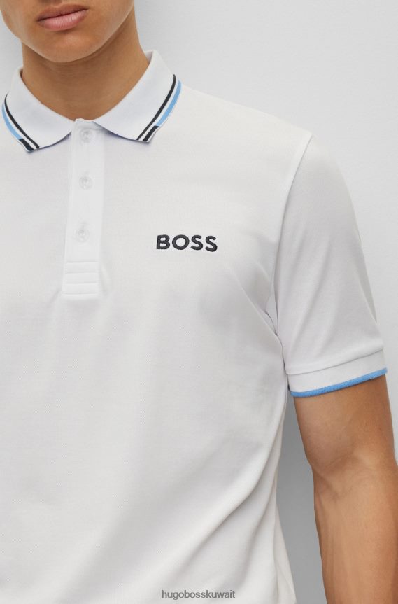 4TFNJN1101 أبيض Hugo Boss قميص بولو من مزيج القطن مع تفاصيل متباينة باللون الأبيض
