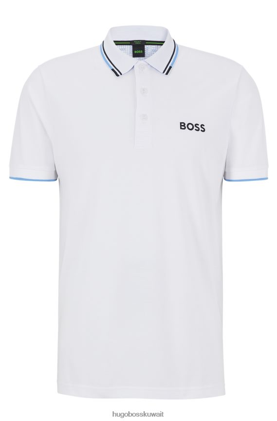4TFNJN1101 أبيض Hugo Boss قميص بولو من مزيج القطن مع تفاصيل متباينة باللون الأبيض