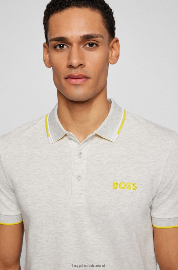 4TFNJN1102 رمادي فاتح Hugo Boss قميص بولو من مزيج القطن من Hugo باللون الرمادي الفاتح مع تفاصيل متباينة