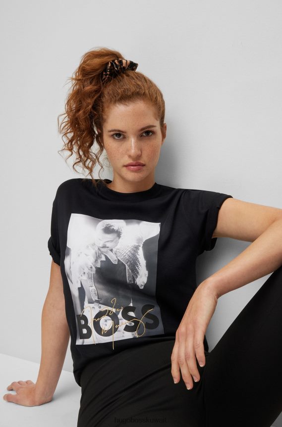 4TFNJN1103 أسود Hugo Boss تي شيرت هوغو من القطن المتشابك باللون الأسود مع عمل فني حصري