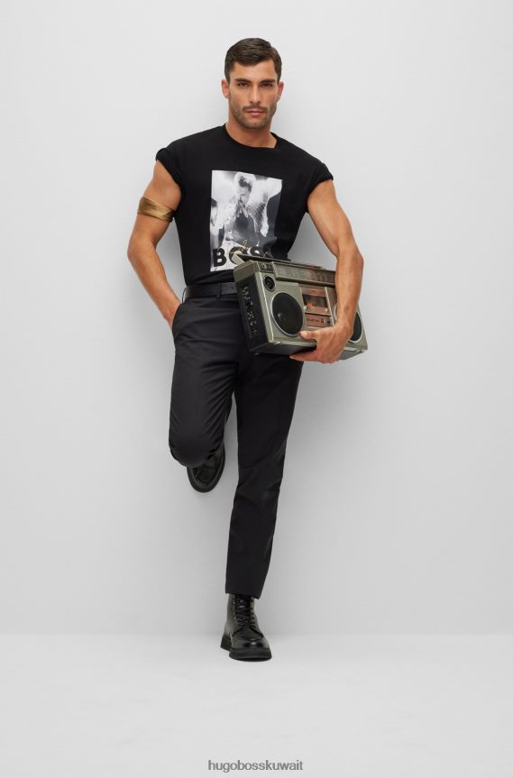 4TFNJN1103 أسود Hugo Boss تي شيرت هوغو من القطن المتشابك باللون الأسود مع عمل فني حصري