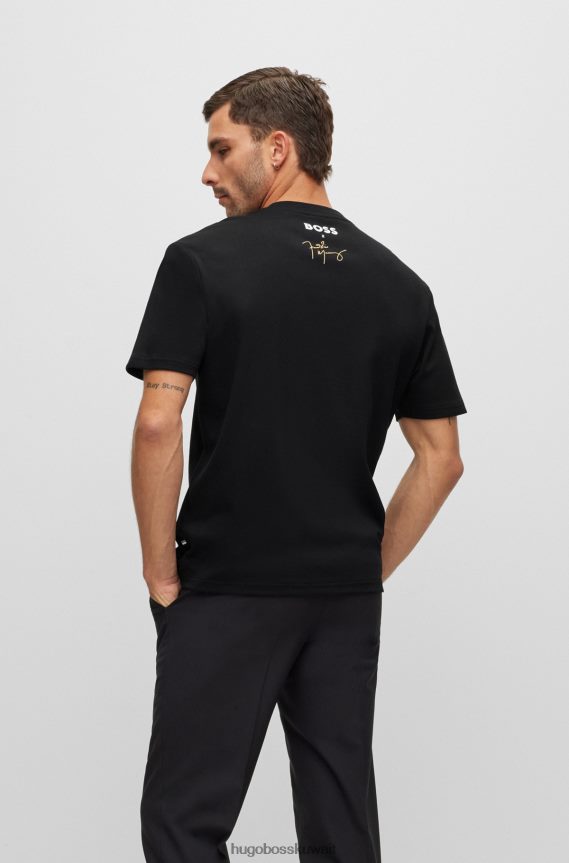 4TFNJN1103 أسود Hugo Boss تي شيرت هوغو من القطن المتشابك باللون الأسود مع عمل فني حصري
