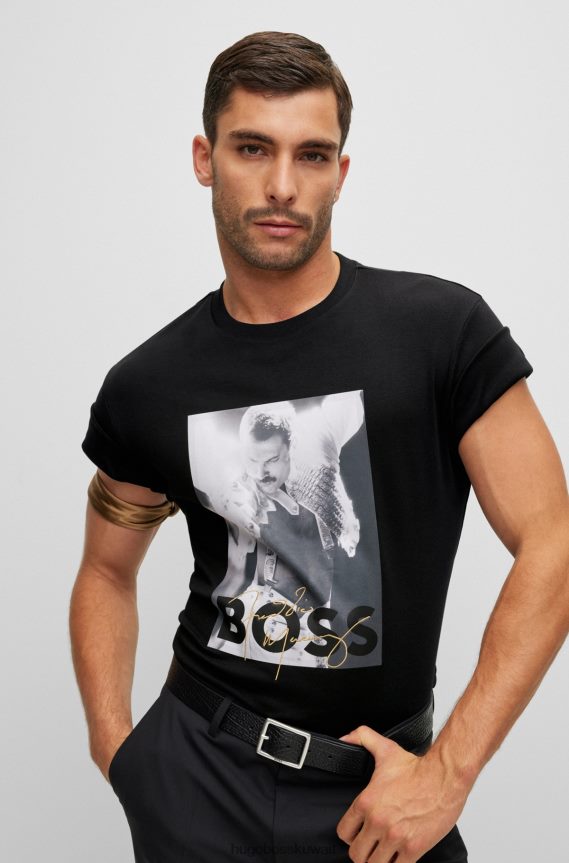 4TFNJN1103 أسود Hugo Boss تي شيرت هوغو من القطن المتشابك باللون الأسود مع عمل فني حصري